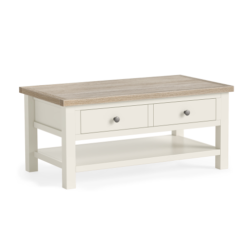 Modern Country Coconut White Coffee Table with Shelf