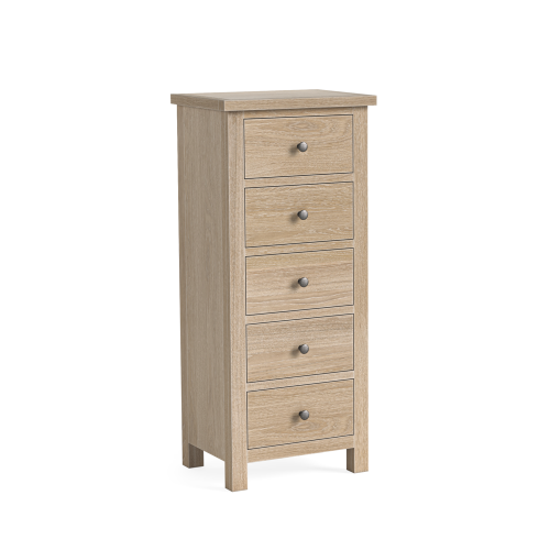 Modern Country Oak 5 Drawer Tall Chest